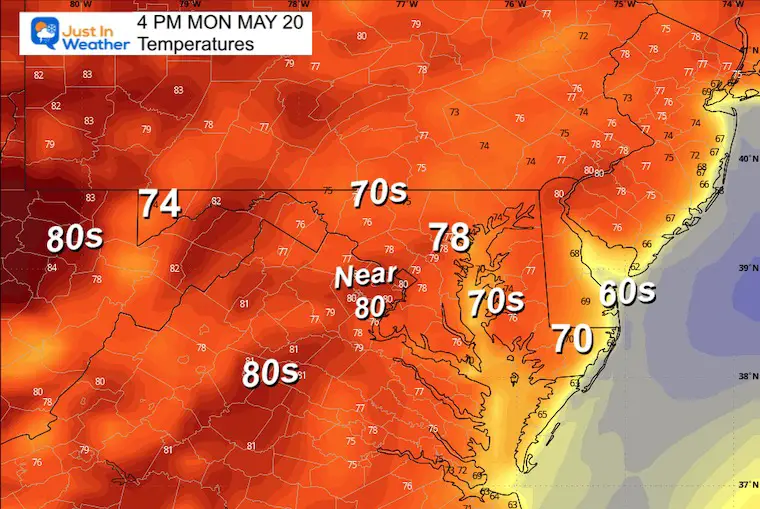 May 19 weather forecast temperatures Monday Afternoon