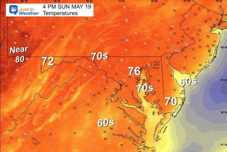 May 19 weather temperatures Sunday afternoon