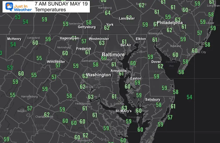 May 19 weather temperatures Sunday morning