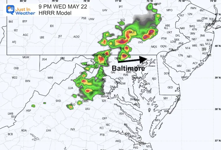 May 22 weather storm radar forecast HRRR 9 PM