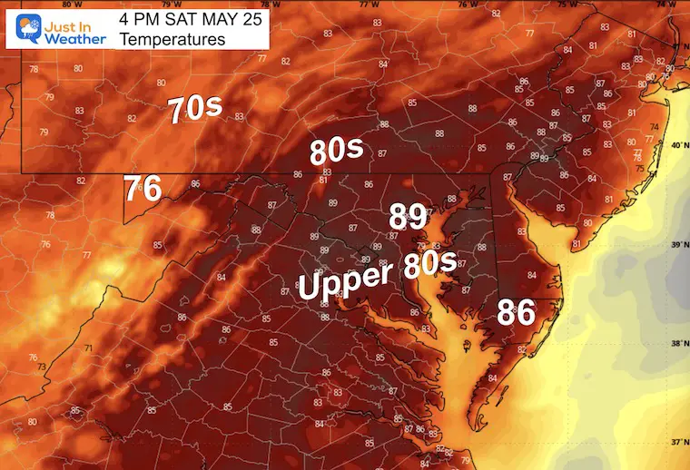 May 25 weather temperatures Saturday afternoon