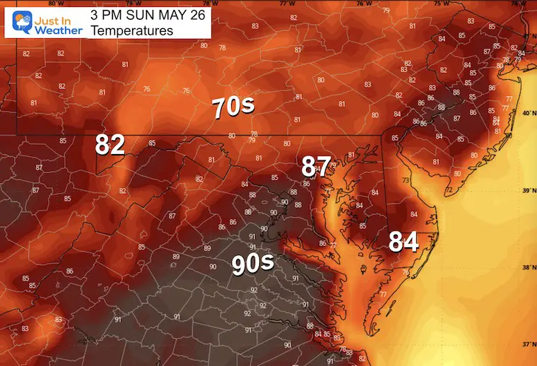 May 25 weather temperatures Sunday afternoon
