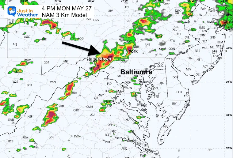 May 26 weather radar storm forecast Memorial Day 4 PM