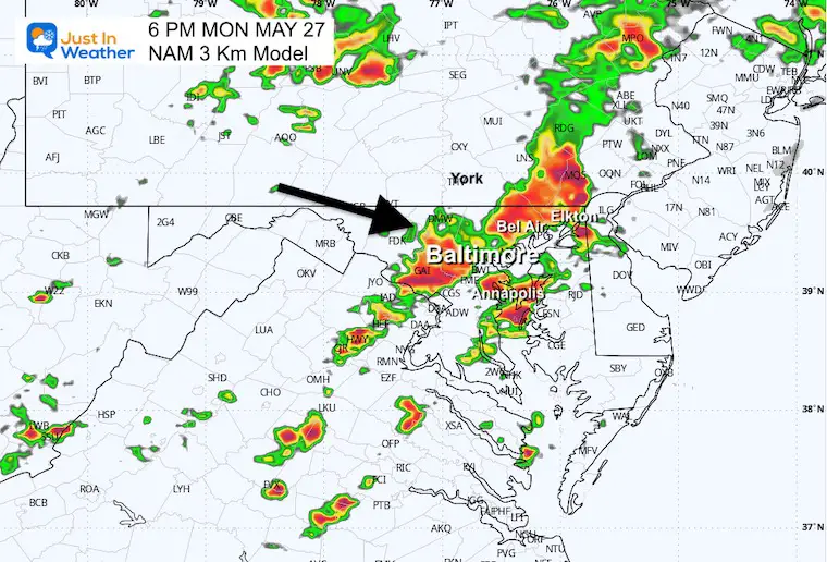 May 26 weather radar storm forecast Memorial Day 6 PM