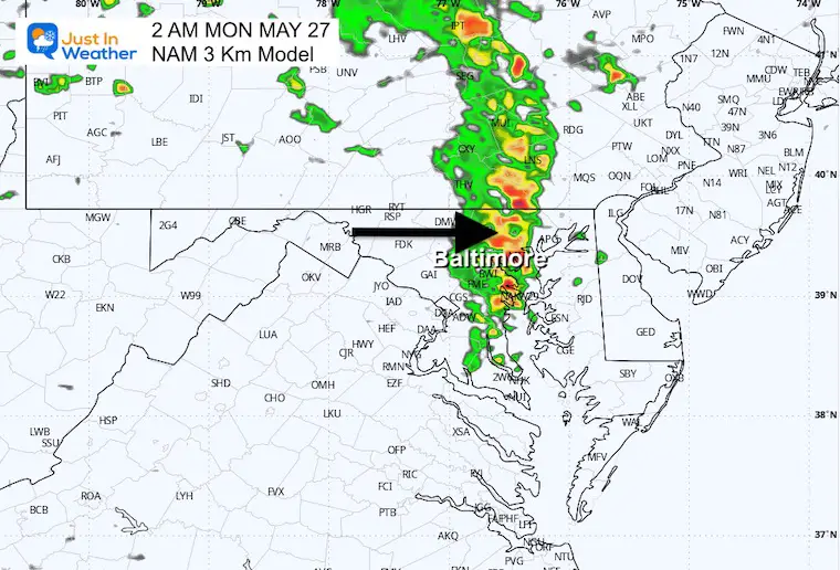 May 26 weather storm radar Memorial Day Monday 2 AM