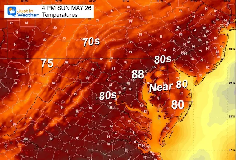 May 26 weather temperatures Sunday afternoon