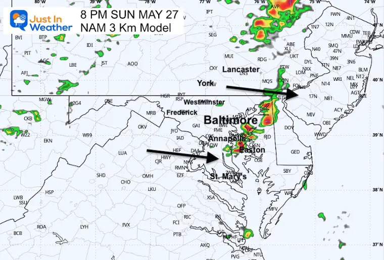 May 27 weather storm radar Memorial Day 8 PM NAM