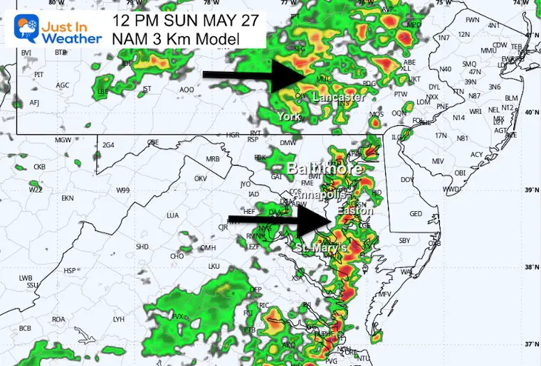 May 27 weather storm radar Memorial Day Noon NAM