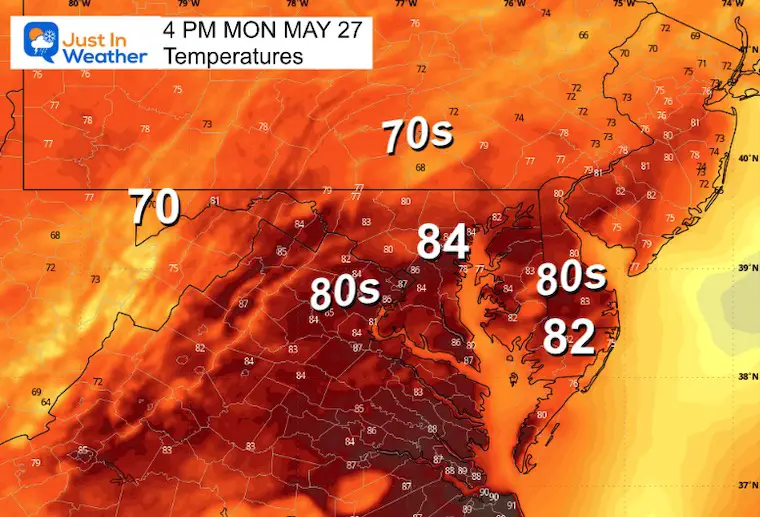 May 27 weather temperatures Monday afternoon