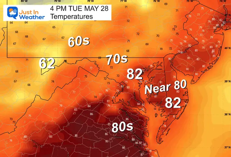 May 27 weather temperatures Tuesday afternoon