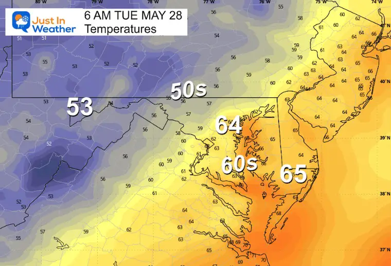 May 27 weather temperatures Tuesday morning