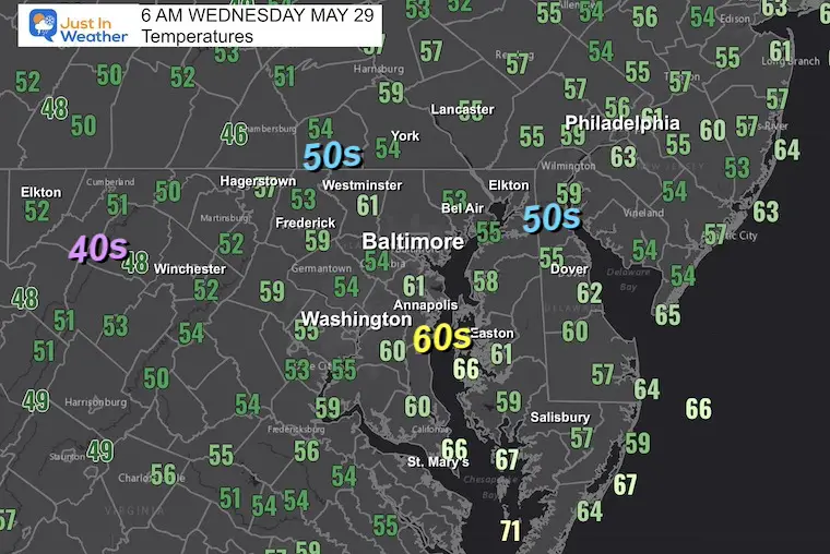 May 29 weather temperatures Wednesday Morning