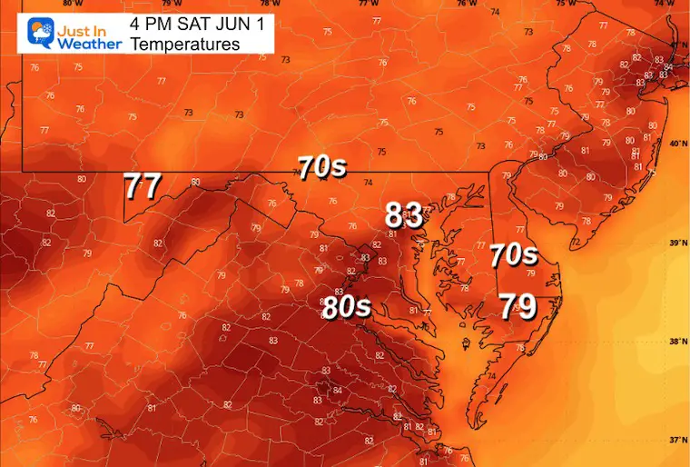 May 31 weather temperatures Saturday afternoon