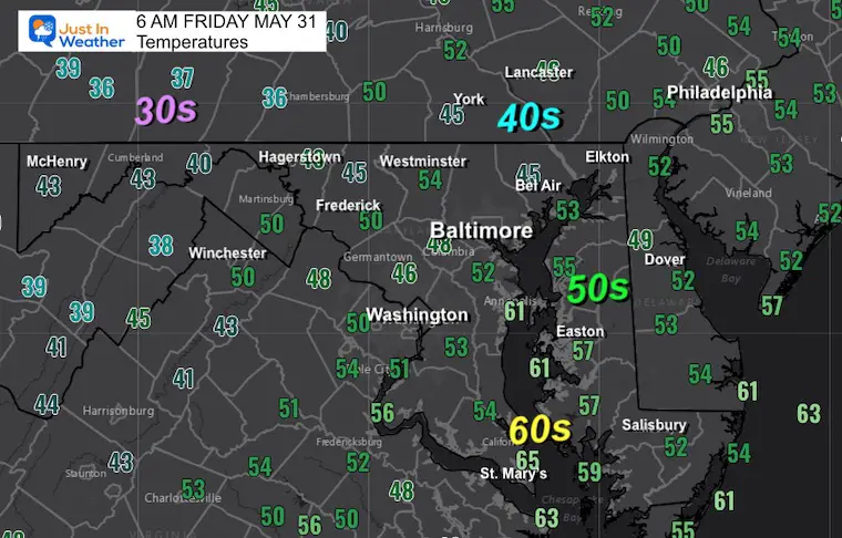 May 31 weather temperatures Friday morning
