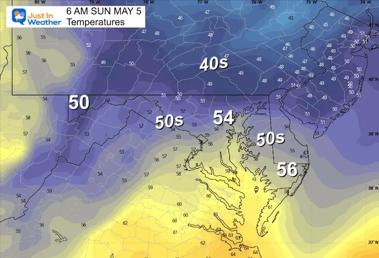 May 4 weather temperatures Sunday morning