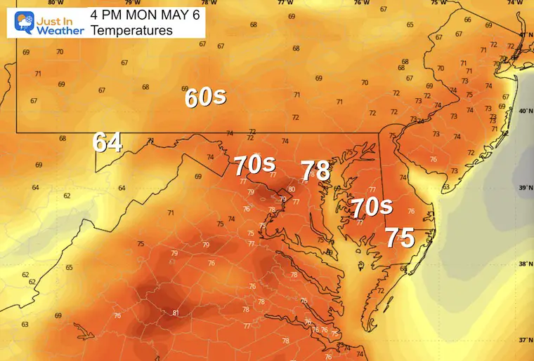 May 5 weather temperatures forecast Monday afternoon