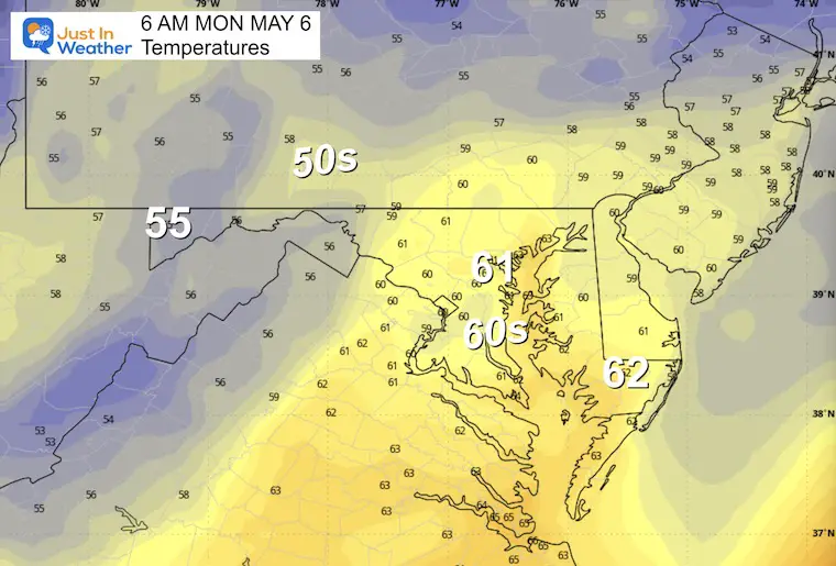 May 5 weather temperatures forecast Monday morning