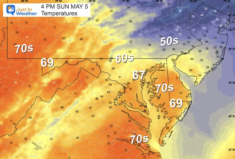 May 5 weather temperatures forecast Sunday afternoon