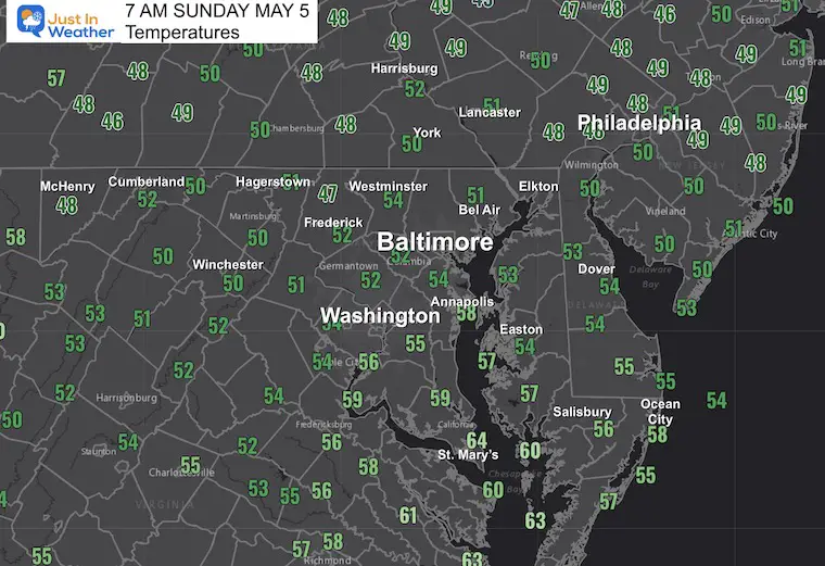 May 5 weather temperatures Sunday morning