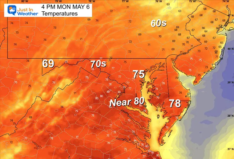May 6 weather temperatures Monday afternoon
