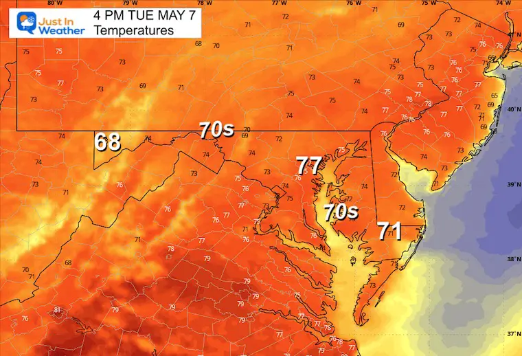 May 6 weather temperatures Tuesday afternoon