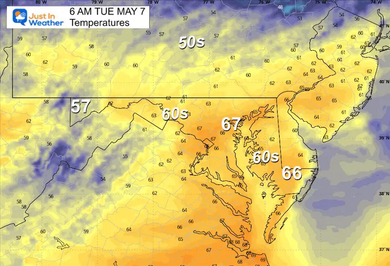 May 6 weather temperatures Tuesday morning
