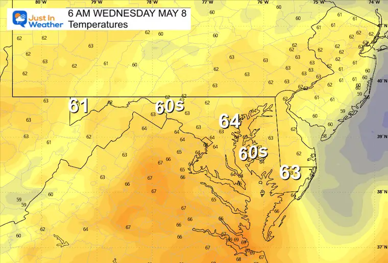May 7 weather forecast temperatures Wednesday morning