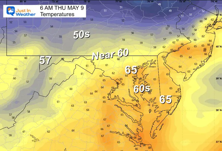 May 8 weather temperatures Thursday morning