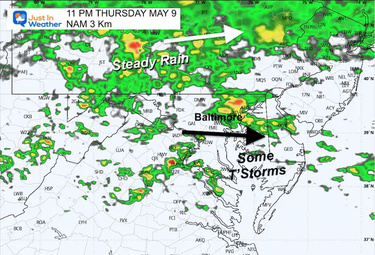 May 9 weather rain radar forecast Thursday night