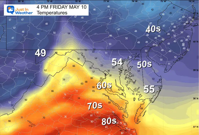 May 9 weather temperatures Friday afternoon