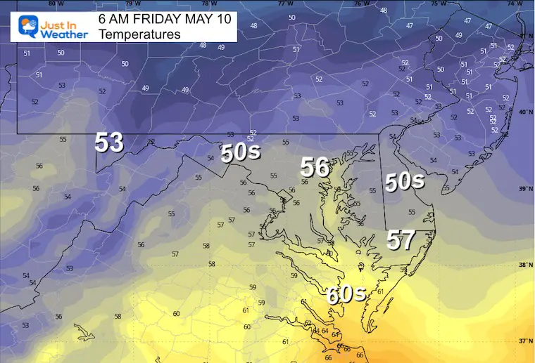 May 9 weather temperatures Friday morning