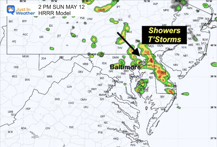 May 12 weather rain radar forecast Mothers Day afternoon