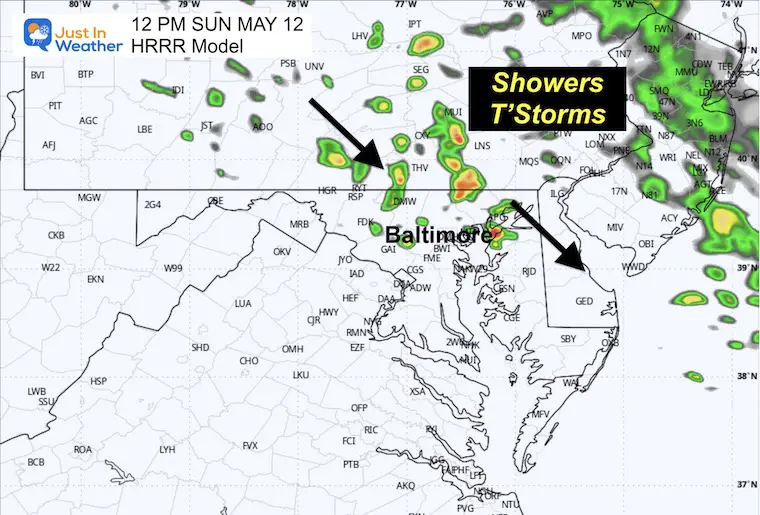 May 12 weather rain radar forecast Mothers Day Noon