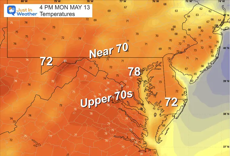 May 12 weather temperatures Monday afternoon