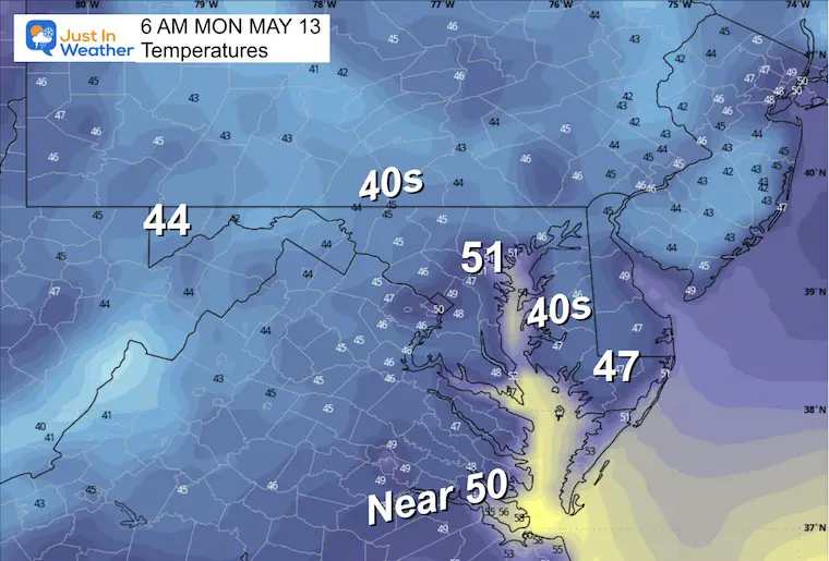 May 12 weather temperatures Monday morning