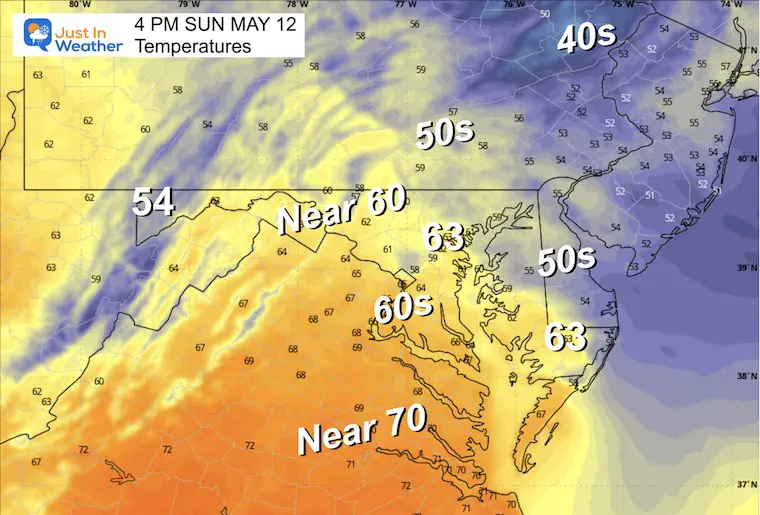 May 12 weather temperatures Mothers Day afternoon