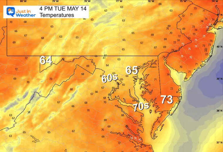 May 14 weather temperatures Tuesday afternoon