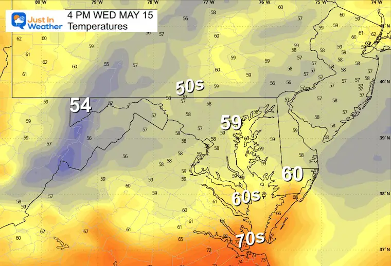 May 14 weather temperature forecast Wednesday Afternoon