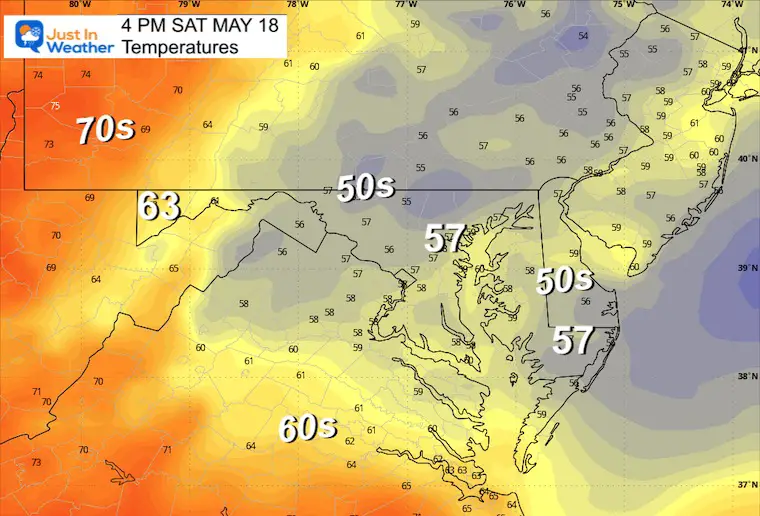 May 17 weather temperatures Preakness afternoon