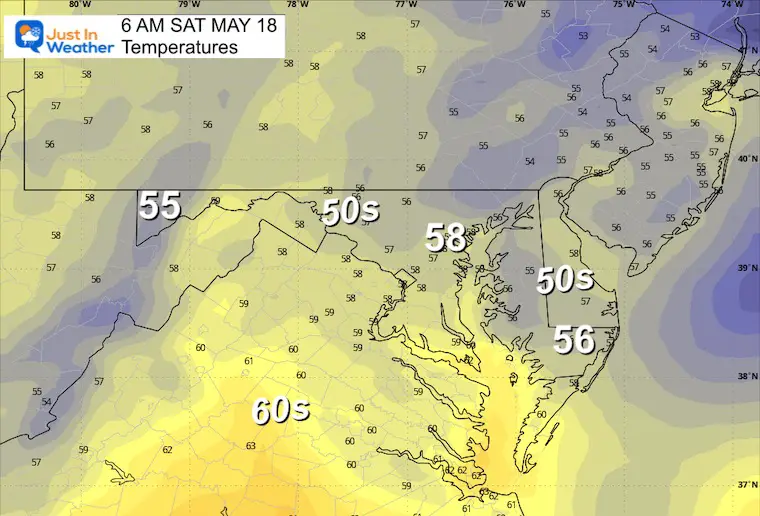 May 17 weather temperatures Preakness Saturday morning