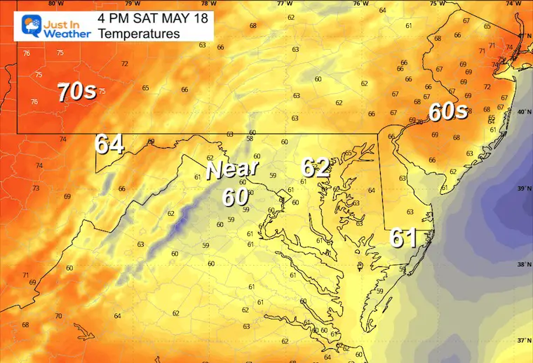 May 18 weather forecast temperatures Saturday afternoon