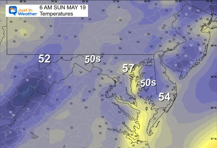 May 18 weather forecast temperatures Sunday morning
