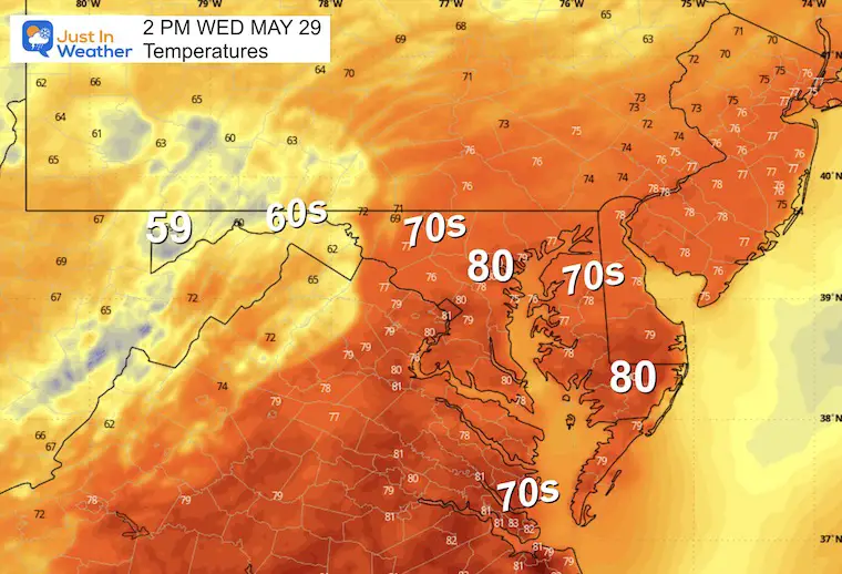 May 29 weather temperatures Wednesday afternoon