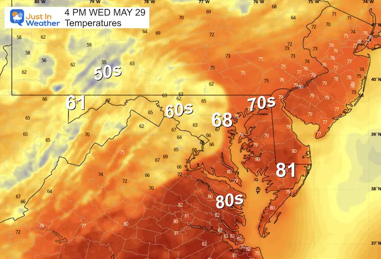 May 29 weather temperatures Wednesday afternoon 4 PM