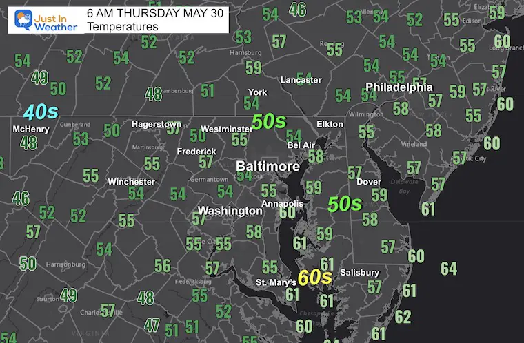 May 30 weather temperatures Thursday morning 