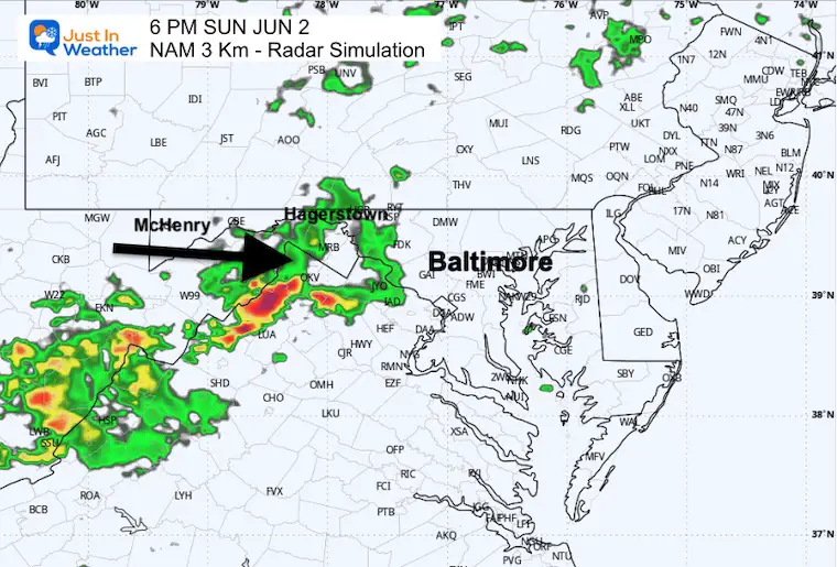 June 1 weather storm radar forecast Sunday evening