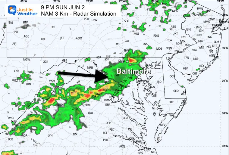 June 1 weather storm radar forecast Sunday night