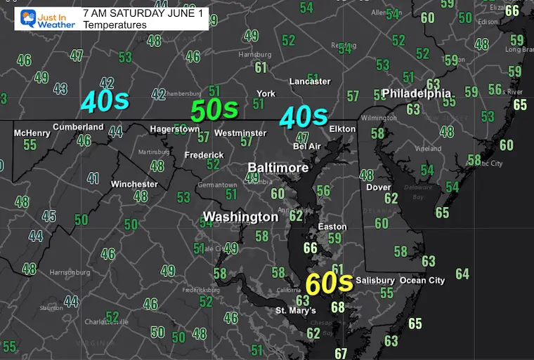 June 1 weather Sunday morning temperatures 