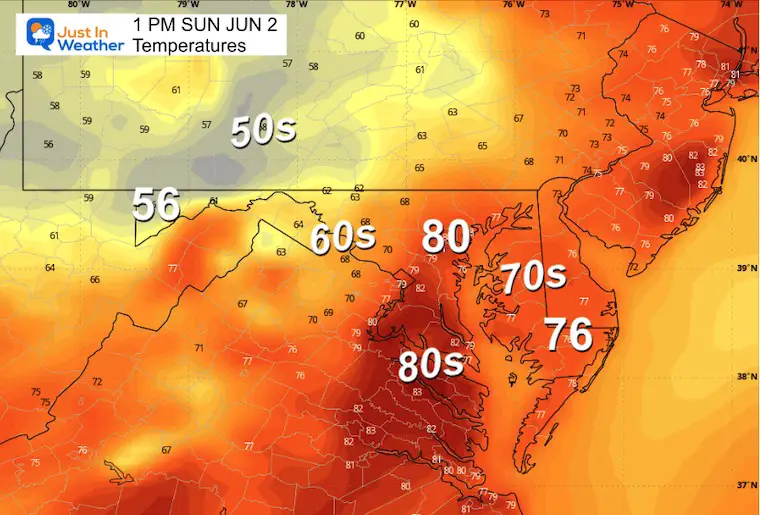 June 1 weather temperatures Sunday highs