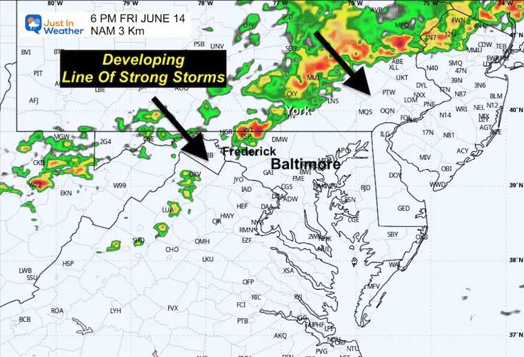 June 13 weather storm radar Friday 6 PM